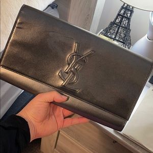 Metallic silver YSL clutch